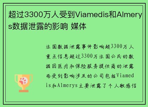 超过3300万人受到Viamedis和Almerys数据泄露的影响 媒体
