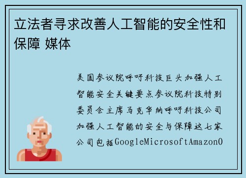 立法者寻求改善人工智能的安全性和保障 媒体